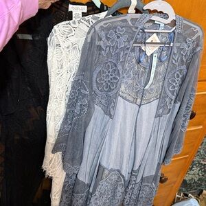 Lot of 3 lace covers. Black, white and blue. Rachel Zoe Black Lace Overlay